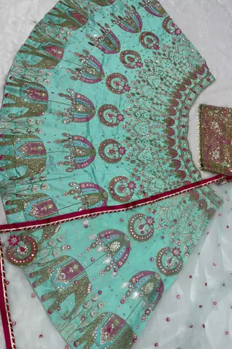 sea green silkblend embroidered lehenga set