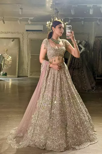 baby pink georgette embroidered lehenga set