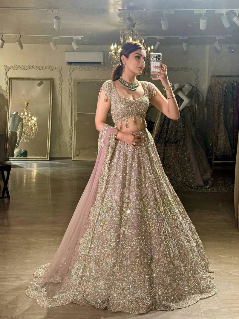baby pink georgette embroidered lehenga set