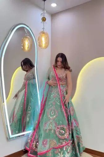 sea green silkblend embroidered lehenga set