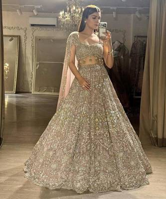baby pink georgette embroidered lehenga set 2