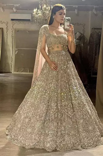 baby pink georgette embroidered lehenga set