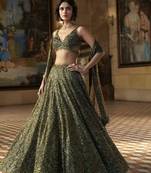 olive silkblend embroidered lehenga set