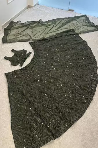 olive silkblend embroidered lehenga set