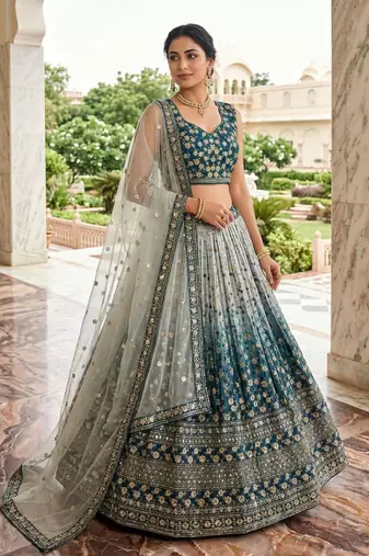 multicolor silkblend embroidered lehenga set