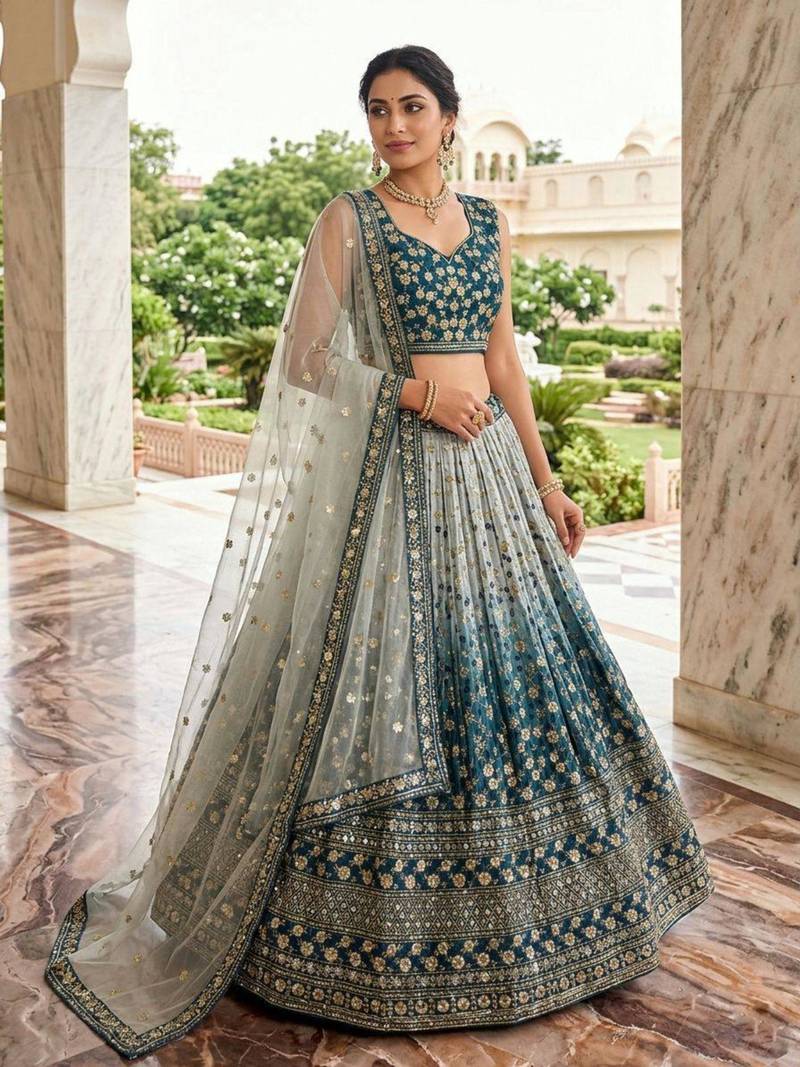 multicolor silkblend embroidered lehenga set