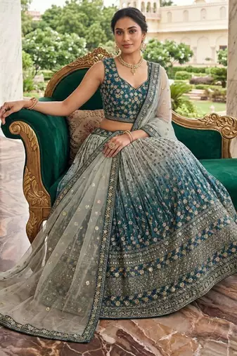 multicolor silkblend embroidered lehenga set