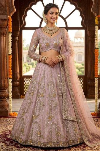 lavender silkblend embroidered lehenga set
