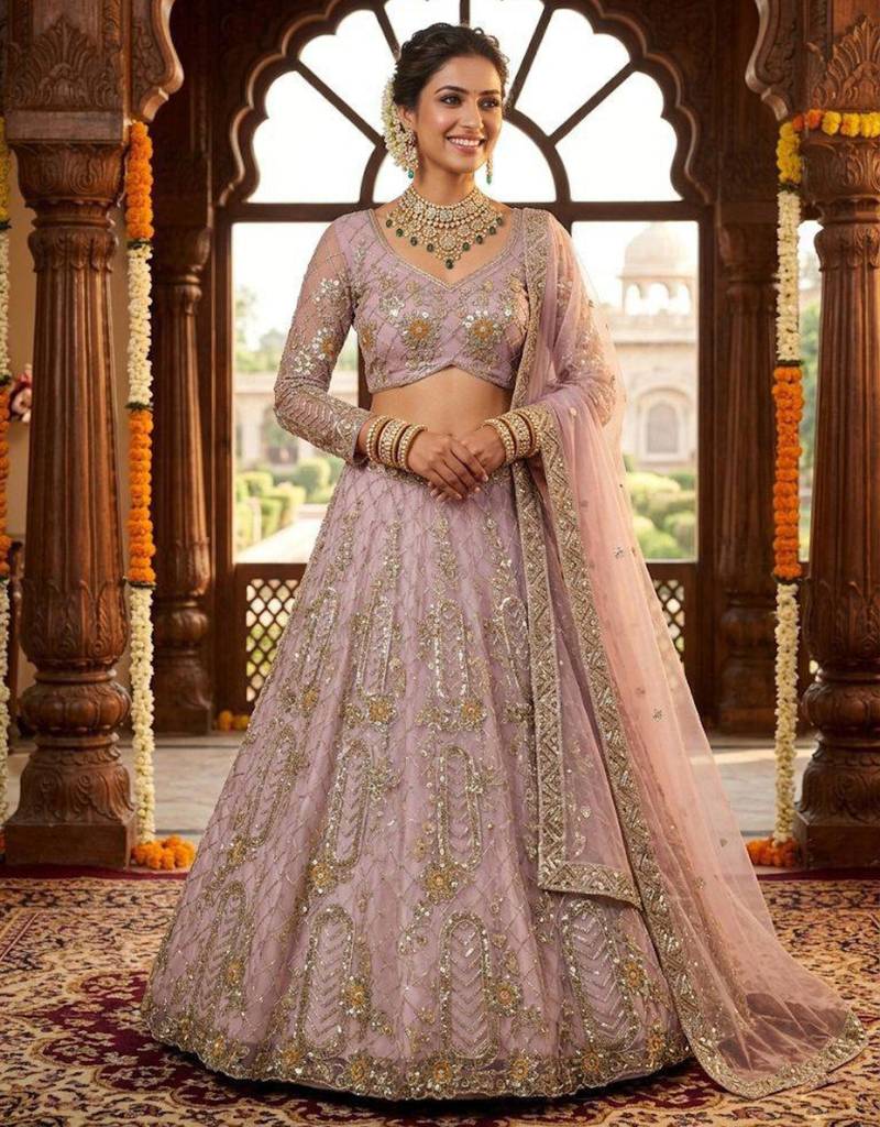 lavender silkblend embroidered lehenga set