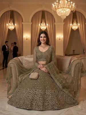 olive net embroidered lehenga set 2