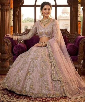 lavender embroidered silk blend lehenga set 2