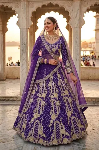 blue silkblend embroidered lehenga set
