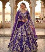 blue silkblend embroidered lehenga set