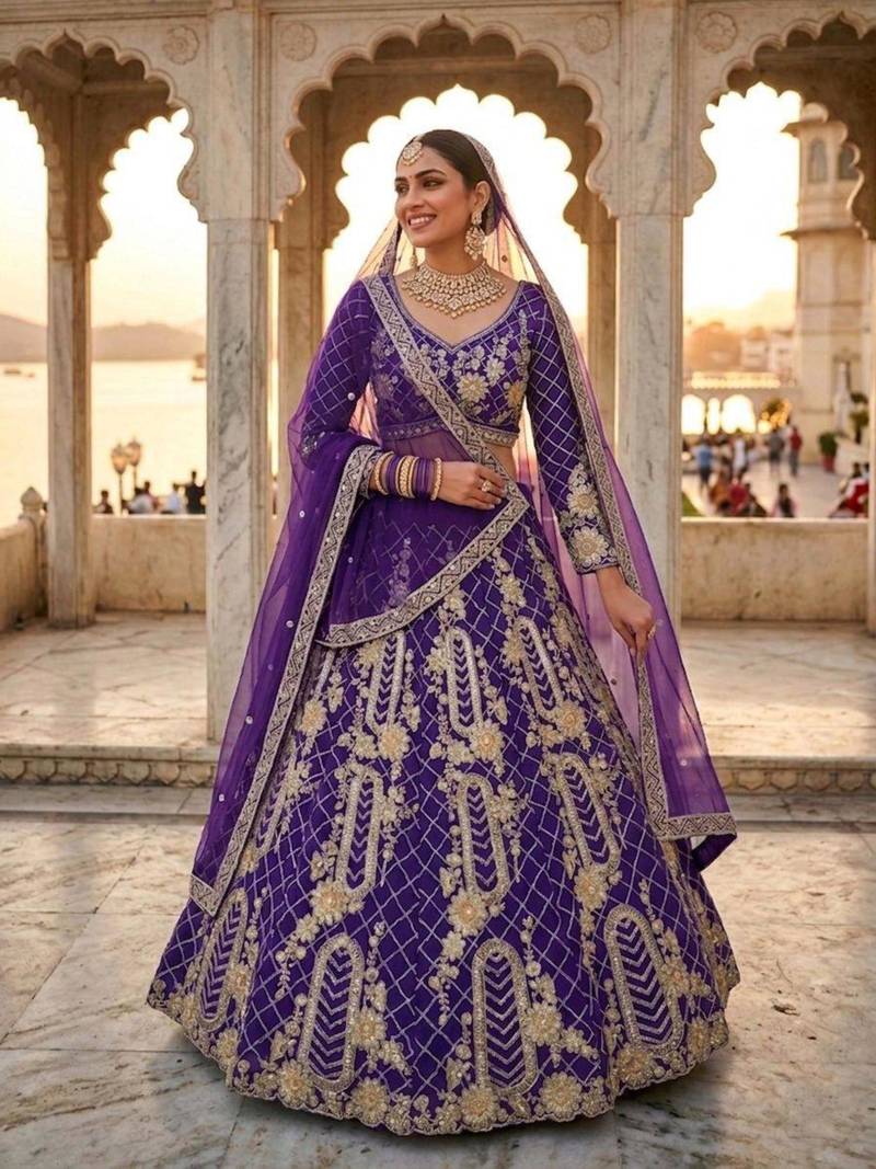 blue silkblend embroidered lehenga set