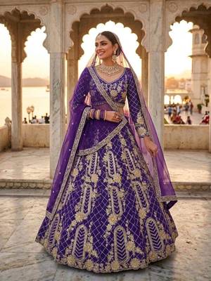 blue silkblend embroidered lehenga set 2