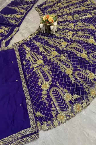 blue silkblend embroidered lehenga set