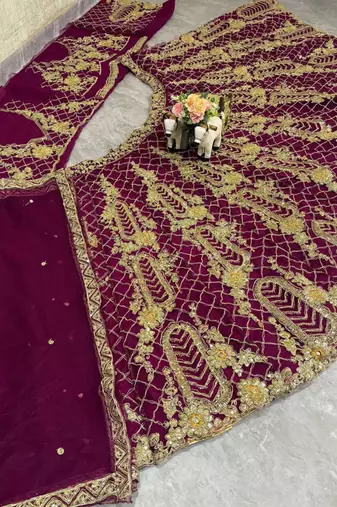 purple silkblend embroidered lehenga set