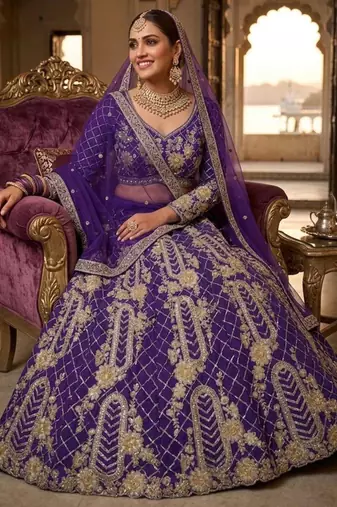 blue silkblend embroidered lehenga set