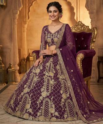 purple silkblend embroidered lehenga set 3