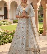 sky blue satin embroidered lehenga set