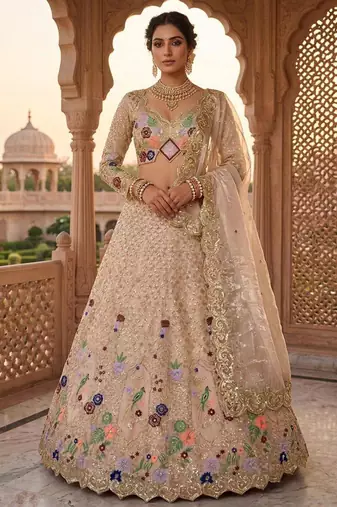 light pink silk blend embroidered lehenga set