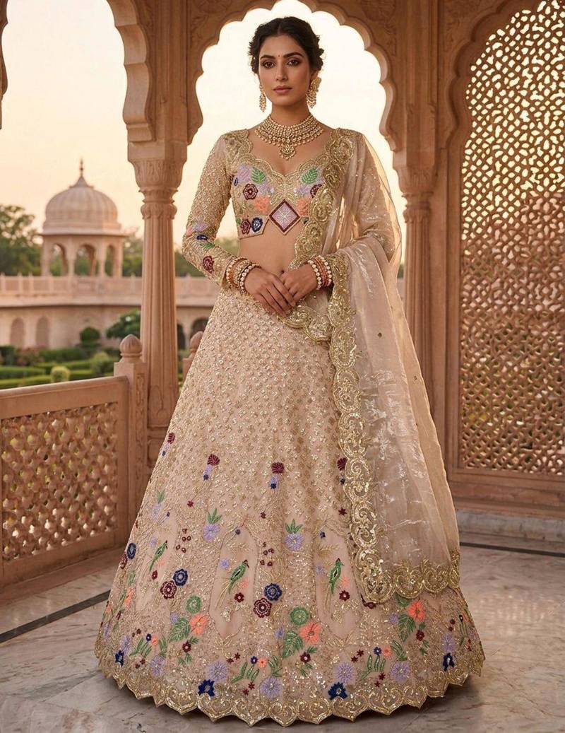 light pink silk blend embroidered lehenga set
