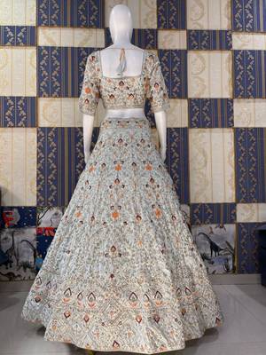 sky blue satin embroidered lehenga set 4