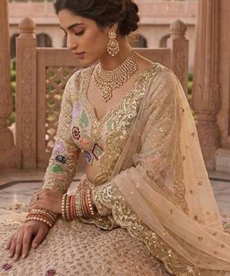 light pink silk blend embroidered lehenga set 2
