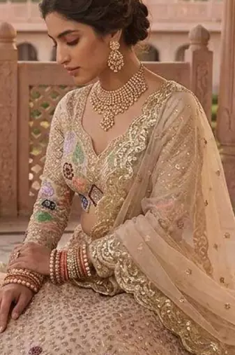 light pink silk blend embroidered lehenga set