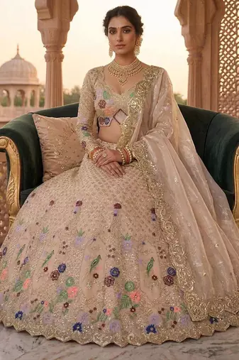 light pink silk blend embroidered lehenga set