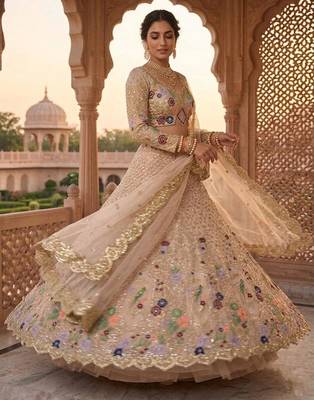 light pink silk blend embroidered lehenga set 4