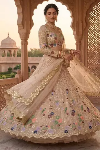 light pink silk blend embroidered lehenga set