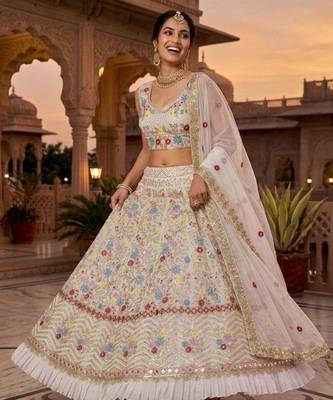 off white georgette embroidered lehenga set 3