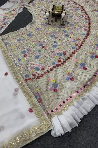 off white georgette embroidered lehenga set