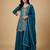 Teal designer chinon sequins embroidered work readymade suit