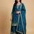 Teal designer chinon sequins embroidered work readymade suit