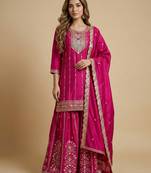 Pink designer chinon sequins embroidered work readymade suit