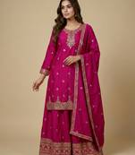Pink designer chinon sequins embroidered work readymade suit