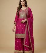 Pink designer chinon sequins embroidered work readymade suit