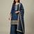 Blue designer chinon sequins embroidered work readymade suit