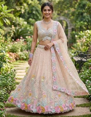 light peach silk blend embroidered lehenga set 1