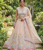 light peach silk blend embroidered lehenga set