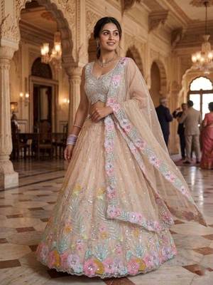 light peach silk blend embroidered lehenga set 2