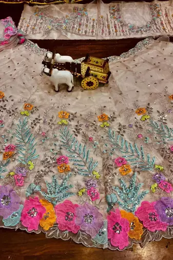 light peach silk blend embroidered lehenga set