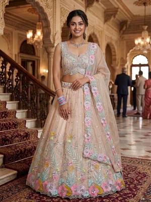 light peach silk blend embroidered lehenga set 4