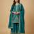 Teal blue designer natural crepe sequins embroidered work readymade suit