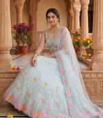 sky blue silk blend embroidered lehenga set