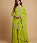 Parrot green designer georgette sequins embroidered work readymade suit