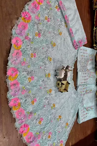 sky blue silk blend embroidered lehenga set