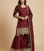 Maroon designer chinon sequins embroidered work readymade suit